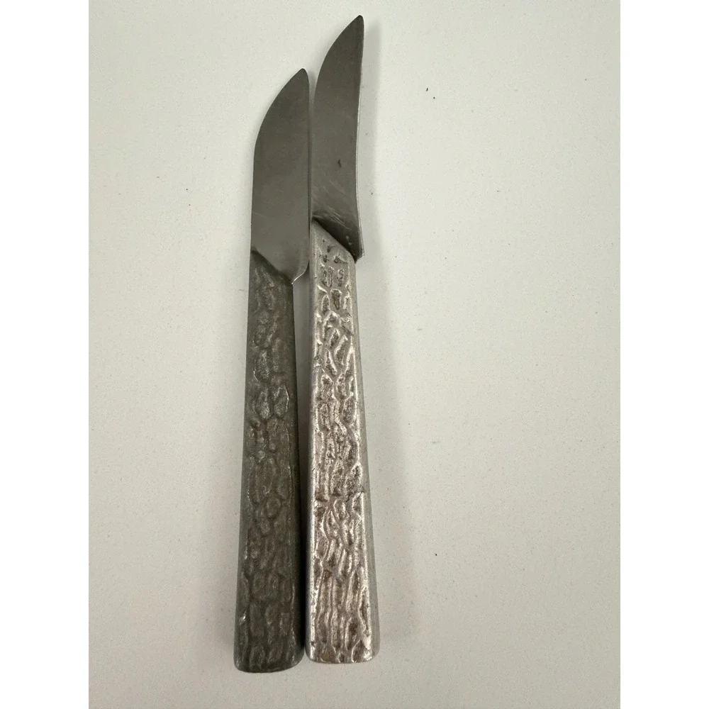 Vintage Quickcut 3 Inch Sheeps Foot Paring Knife Set Aluminum Handle USA 2pc